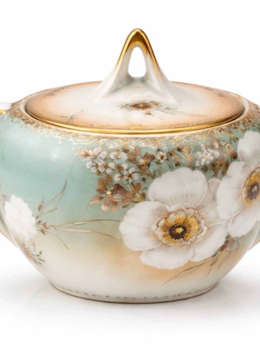 Vintage RS Tillowitz Silesia Hand Painted Sugar Bowl Floral Gold Trim